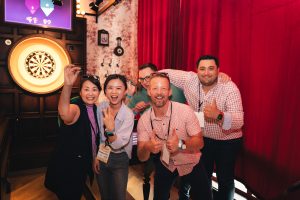 XUSC attendees after a game of darts.